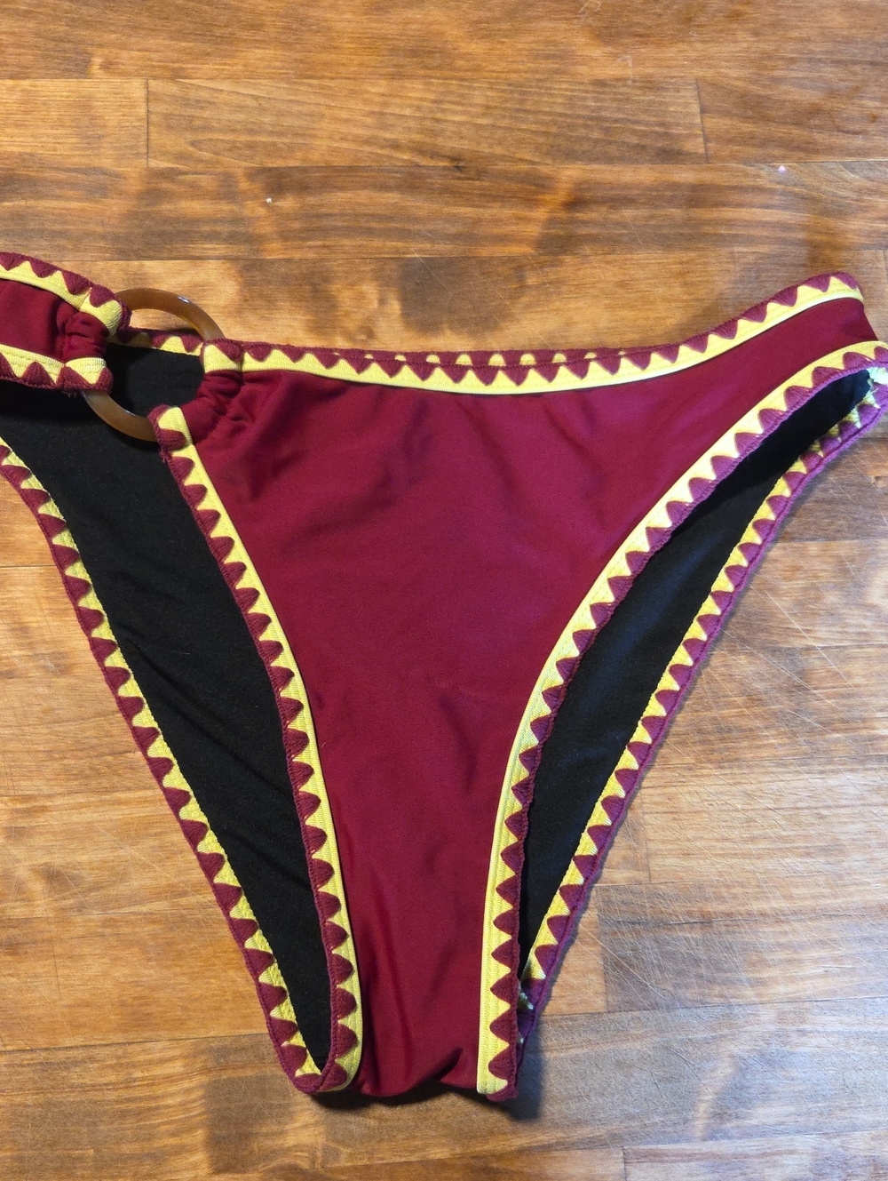 Cupshe Women’s Burgundy & Yellow Trim Bikini Bottom